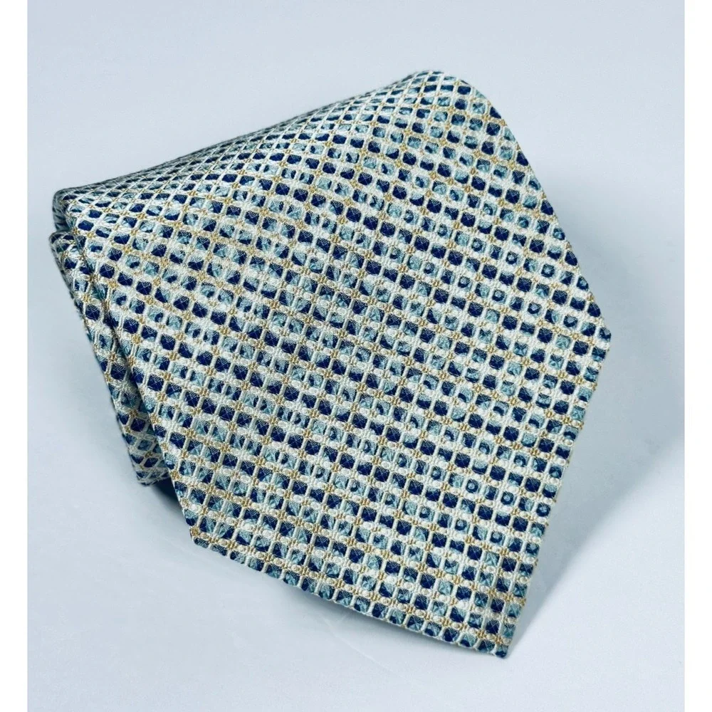 Robert Talbott Tie Blue Green Geometric Silk Necktie Classic Preppy‎ Made in USA